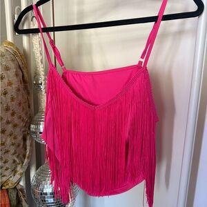 SHEIN Vibrant Pink Fringe Camisole